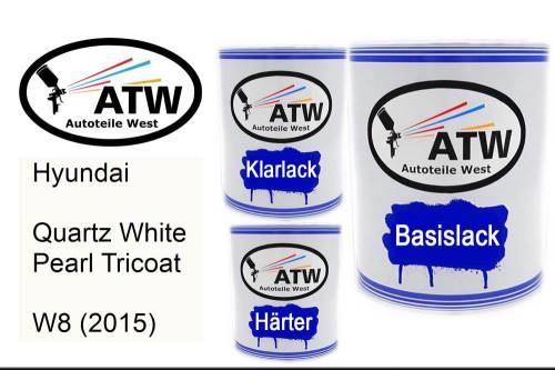 Hyundai, Quartz White Pearl Tricoat, W8 (2015): 1L Lackdose + 1L Klarlack + 500ml Härter - Set, von ATW Autoteile West.
